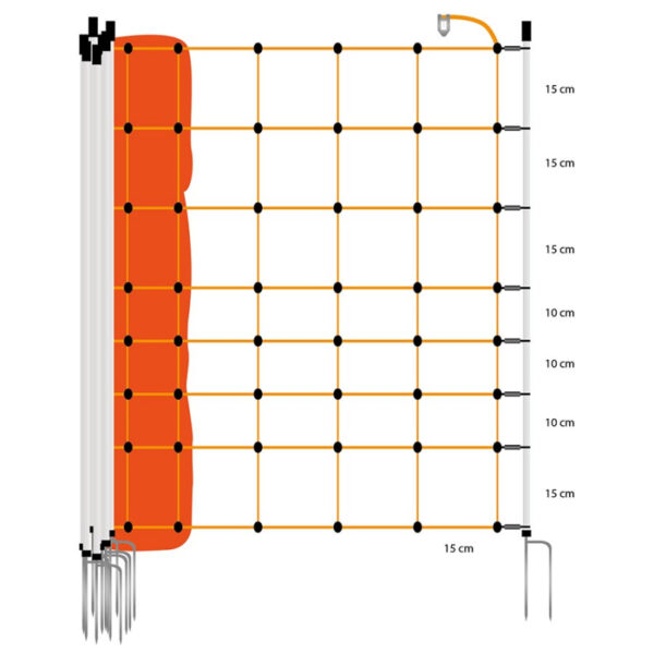 Schapennet, 90cm, 50m, witte palen (dubbele pen)