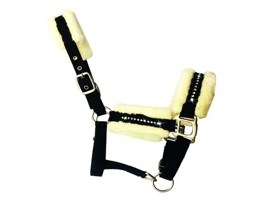 HALSTER ZWART WOOLY+STRASS PONY